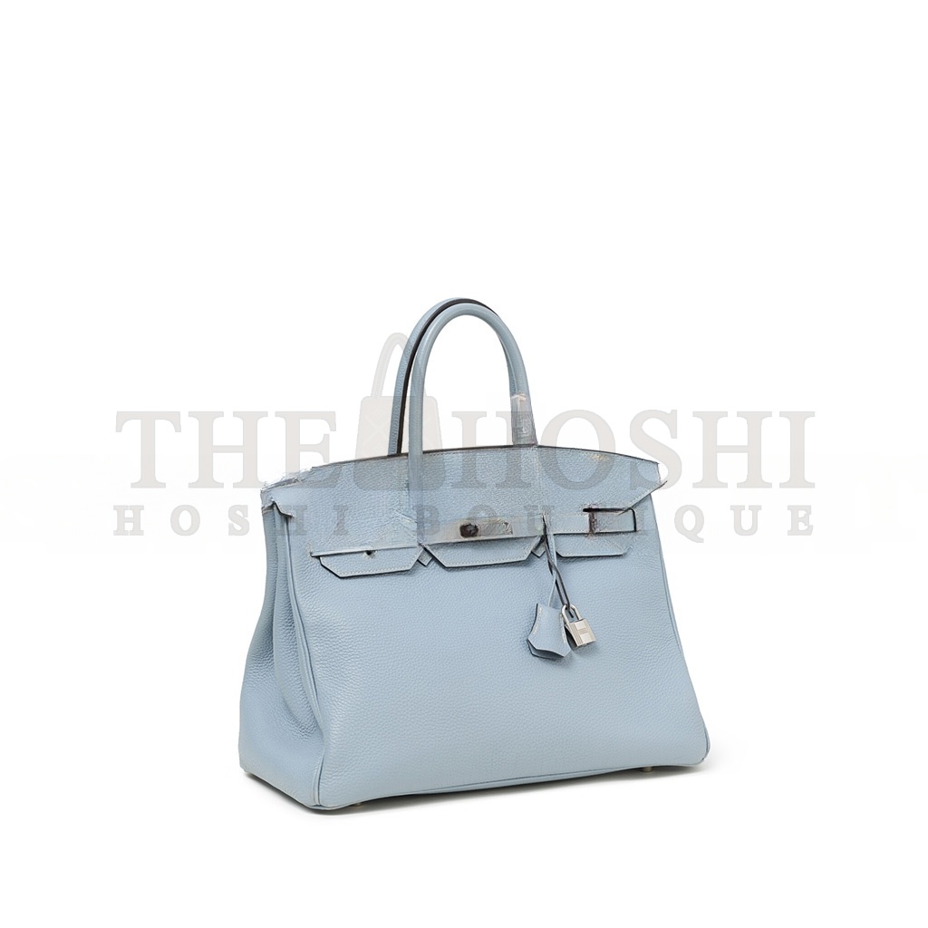 H**me5 BIRKIN 35 TOGO LEATHER LINEN BLUE SILVER BUCKLE BK35J7TGSS (35*28*18cm) Master Quality